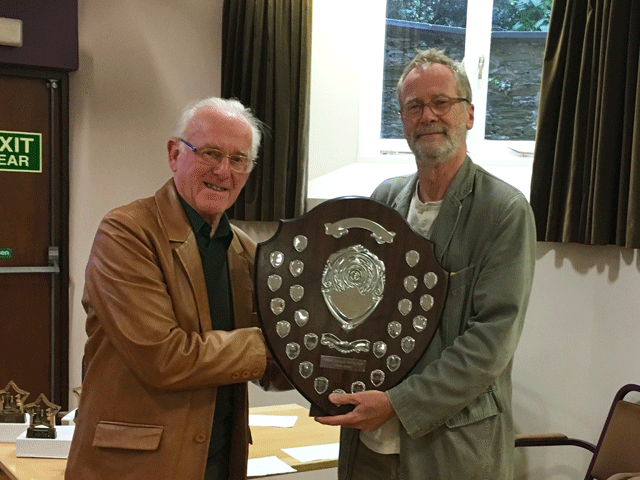 Derek Scantlebury receives the Rapidplay trophy on behalf of Plymouth.